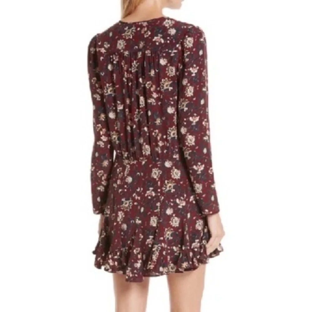 Veronica Beard Riggins Silk Floral Print Flounced Mini Dress in Bordeaux - 10